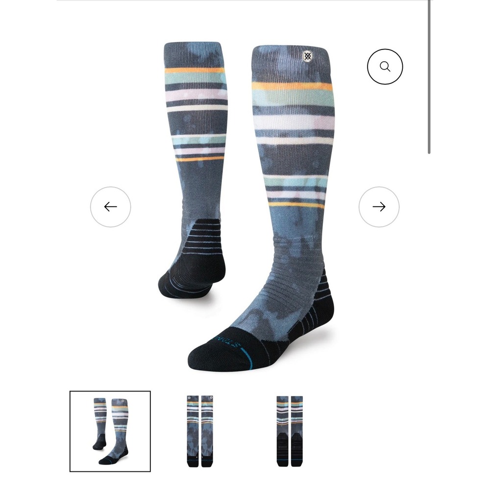 Stance Mens Brong Snow Mid Cushion Snow Ski OTC Socks Sea Blue Stripe Large 9-13